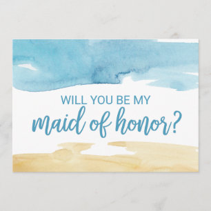 Watercolor Sand & Sea Will You Be My Maid of Honou Invitation