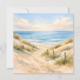 Watercolor Sandy Beach and Ocean Illustration  Card