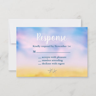 Watercolor Sandy Toes Wedding RSVP - sunset & sand Card