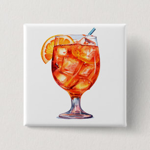 Watercolor Sangria Cocktail Drink 2 Inch Square Button