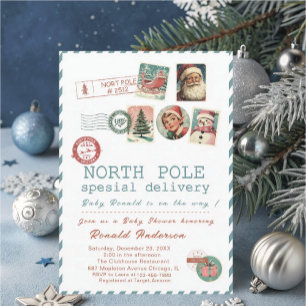 Watercolor Santa BabyNorth pole Baby Shower mom-to Invitation