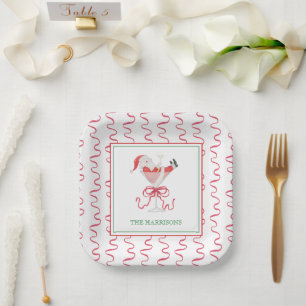 Watercolor Santa Christmas Cocktail Party Paper Plate