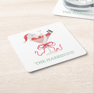Watercolor Santa Christmas Cocktail Party Square Paper Coaster