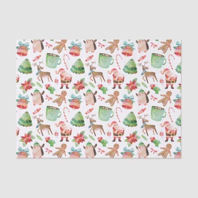 Watercolor Santa Christmas Tissue Paper (Front)