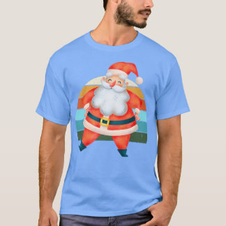 Watercolor Santa Christmas Tree Lights Xmas Teens  T-Shirt