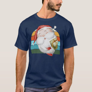 Watercolor Santa Christmas Tree Lights Xmas Teens  T-Shirt