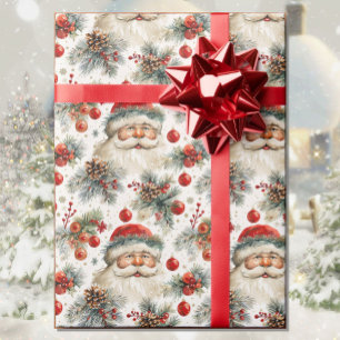 Watercolor Santa Claus Christmas Country Cottage Wrapping Paper