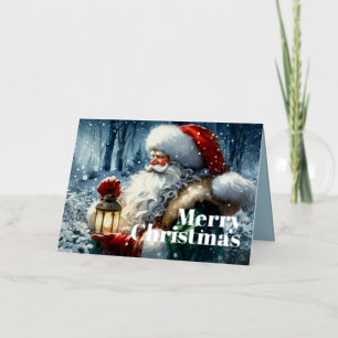Watercolor Santa Claus in Snowy Forest Foiled Foil Holiday Card