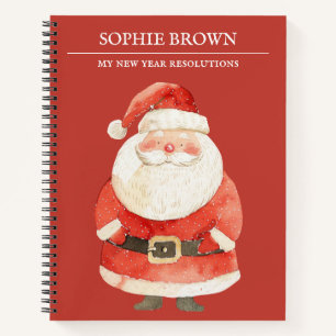 Watercolor Santa Claus "My New Year Resolutions" Notebook