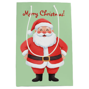 Watercolor Santa Claus Smiling Christmas Medium Gift Bag