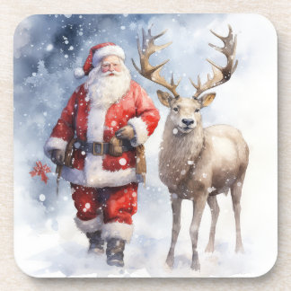 Watercolor Santa Coaster Set
