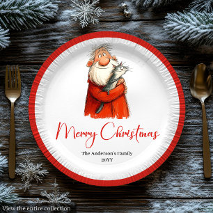 Watercolor Santa Funny Custom Holiday Paper Plates