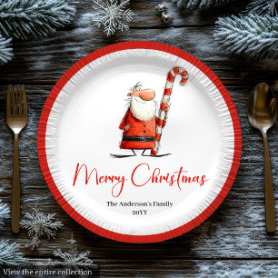 Watercolor Santa Funny Joyful Holiday Tableware Paper Plate