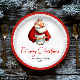 Watercolor Santa Funny Personalized Dinner Plates