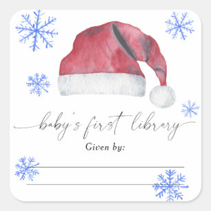 Watercolor santa hat - Baby Shower bookplate Square Sticker