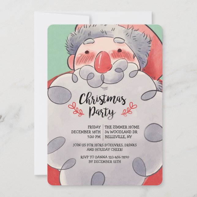 Watercolor Santa Holiday Party Invitation (Front)