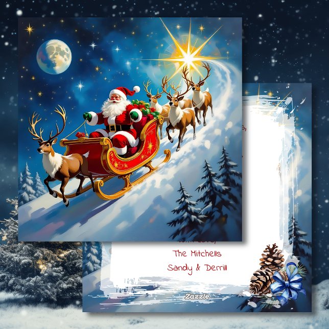 Watercolor Santa on a Sleigh Christmas Holiday Card (Creator Uploaded)