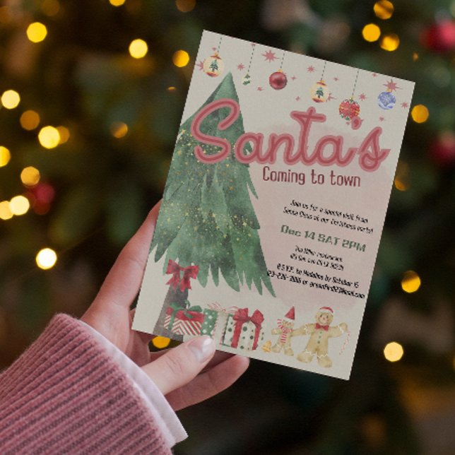 watercolor Santa retro holiday party invitation (Creator Uploaded)