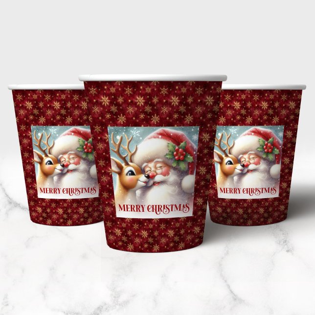 Watercolor Santa Rudolph Funny Christmas Paper Cup (Watercolor Santa Rudolph Funny Christmas Paper Cup)