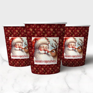 Watercolor Santa Rudolph Holiday Party Drink Cups