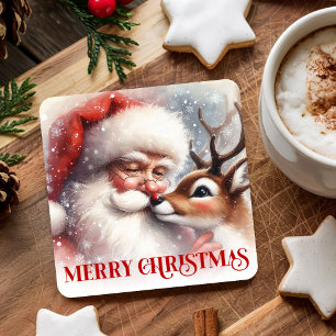 Watercolor Santa Rudolph Xmas Coaster for Kids Art