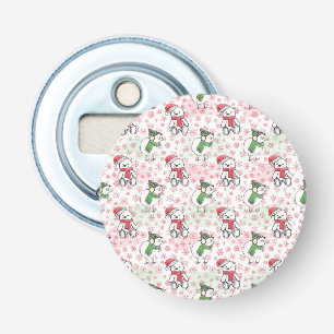 Watercolor santa teddy bear and birdie Christmas Bottle Opener