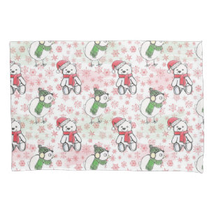Watercolor santa teddy bear and birdie Christmas Pillowcase
