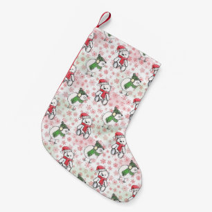 Watercolor santa teddy bear and birdie Christmas Small Christmas Stocking