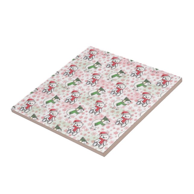 Watercolor santa teddy bear and birdie Christmas Tile (Side)
