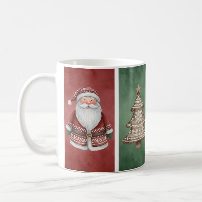 Watercolor Santa, Tree & Fox Mug (Left)