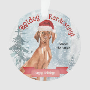 Watercolor Santa Vizsla Boldog Karácsonyt   Ornament