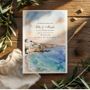 Watercolor Santorini Coastal  Invitation