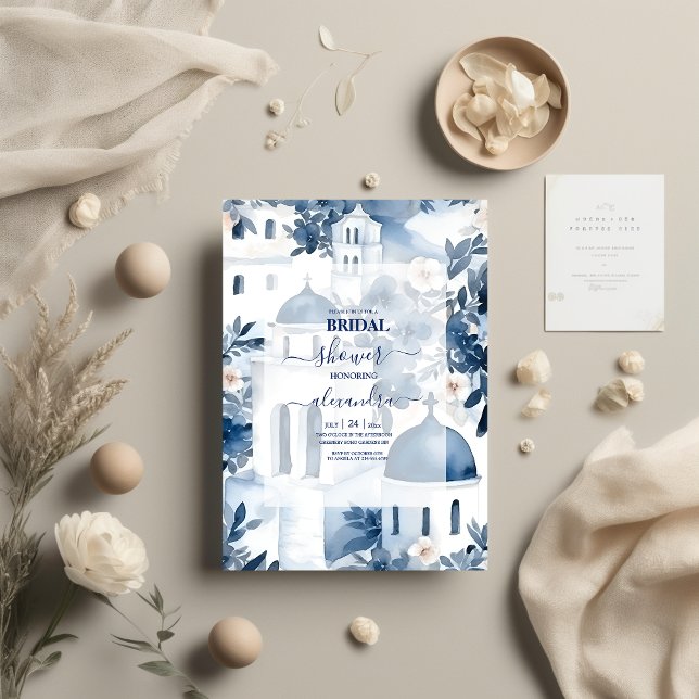 Watercolor Santorini Destination Bridal Invitation (Creator Uploaded)