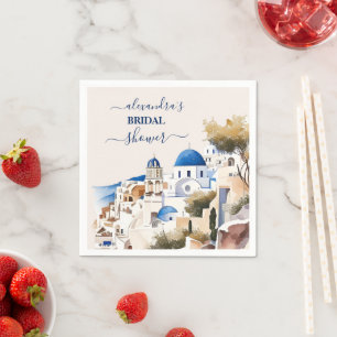 Watercolor Santorini Destination Bridal Napkin