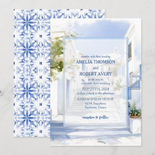 Watercolor Santorini Destination Greece Wedding Invitation