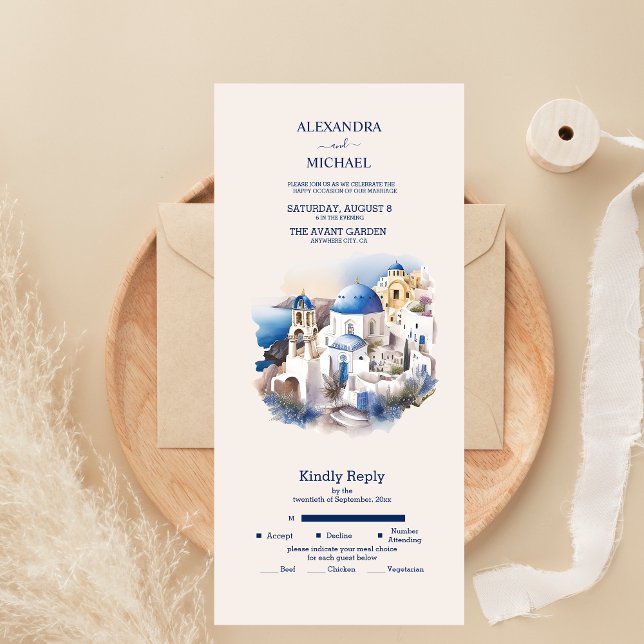 Watercolor Santorini Destination Wedding All In One Invitation (Creator Uploaded)