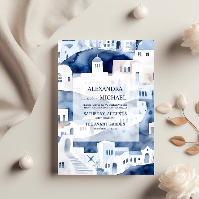 Watercolor Santorini Destination Wedding  Invitation (Creator Uploaded)