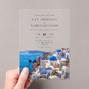 Watercolor Santorini Greece Destination Wedding Acrylic Invitations