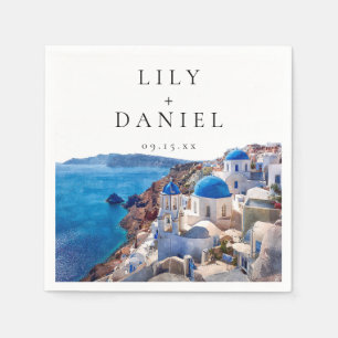 Watercolor Santorini Greece Destination Wedding Napkin