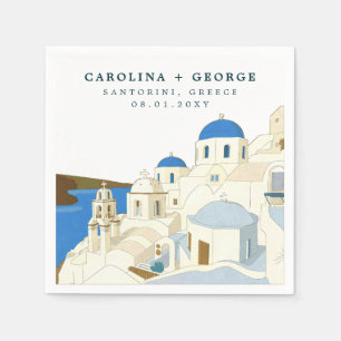 Watercolor Santorini Greece Island Napkin