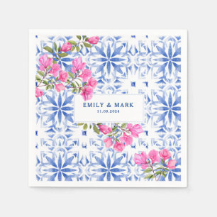 Watercolor Santorini Greece wedding blue and white Napkin