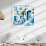 Watercolor Santorini Mediterranean Travel Art Poster<br><div class="desc">Bring the charm of the Mediterranean into your home with the "Watercolor Santorini Mediterranean Travel Art Poster." This stunning square artwork captures a picturesque street scene from Santorini, rendered in delicate watercolor techniques. Dominated by vibrant azure and crisp white tones, this piece perfectly encapsulates Greek island life's serene and inviting...</div>