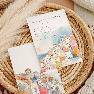 Watercolor Santorini Mediterranean Wedding Invitation