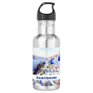 Watercolor Santorini Oia  532 Ml Water Bottle