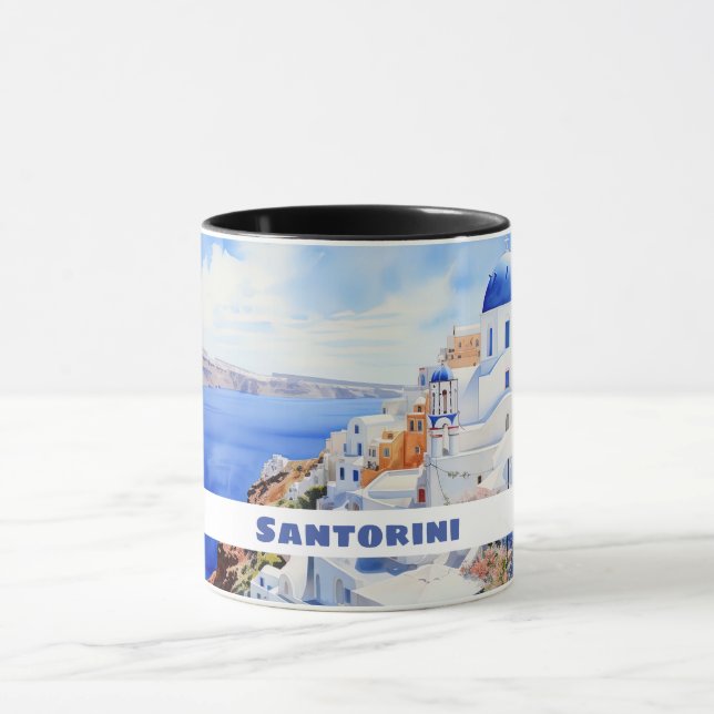 Watercolor Santorini Oia  Mug (Center)