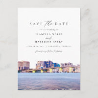 Watercolor Sarasota Florida Skyline Save the Date