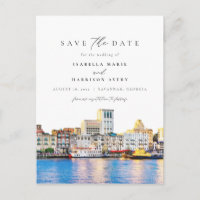 Watercolor Savannah Georgia Skyline Destination