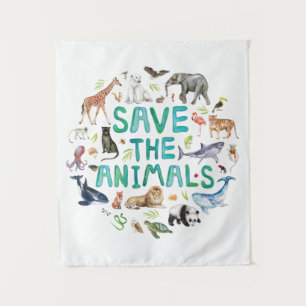 Watercolor Save the Animals Tapestry
