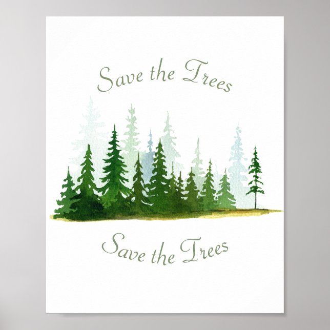  Watercolor Save The Trees Forest Poster  (Front)