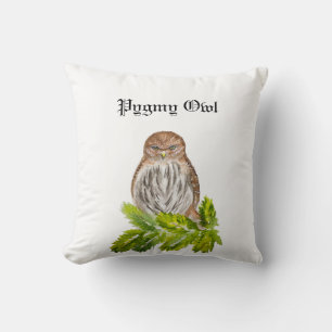 Watercolor Saw Whet Cute Little Owls Throw Pillow